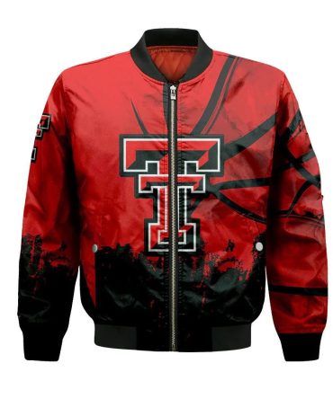 Texas Tech Red Raiders Bomber Jacket 3D Printed Basketball Net Grunge Pattern