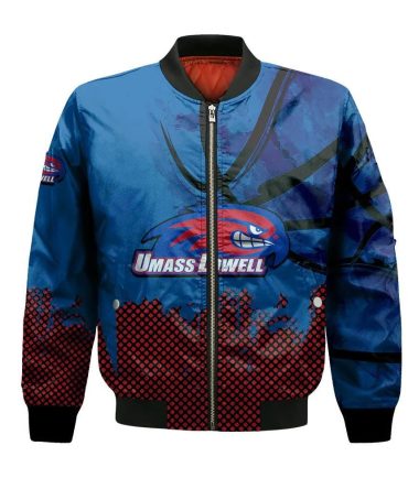 Umass Lowell River Hawks Bomber Jacket 3D Printed Basketball Net Grunge Pattern