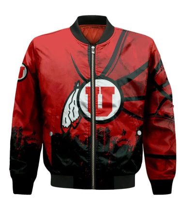 Utah Utes Bomber Jacket 3D Printed Basketball Net Grunge Pattern