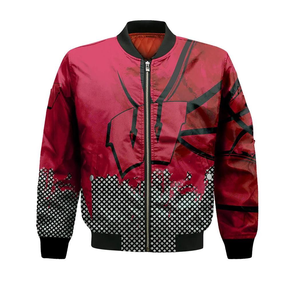Wisconsin Badgers Bomber Jacket 3D Printed Basketball Net Grunge Pattern