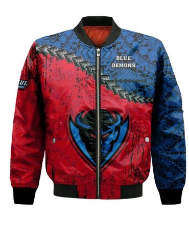 Depaul Blue Demons Bomber Jacket 3D Printed Grunge Polynesian Tattoo