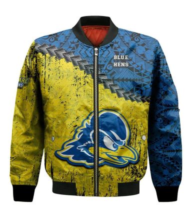 Delaware Blue Hens Bomber Jacket 3D Printed Grunge Polynesian Tattoo
