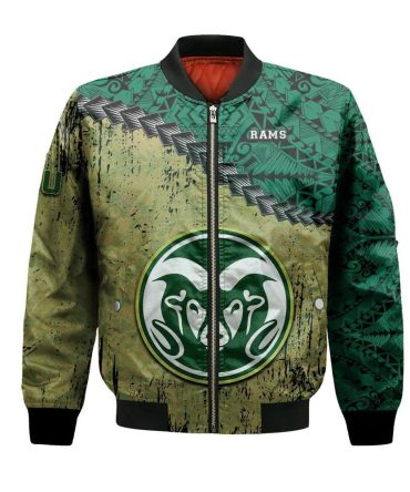 Colorado State Rams Bomber Jacket 3D Printed Grunge Polynesian Tattoo
