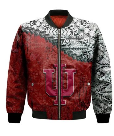 Indiana Hoosiers Bomber Jacket 3D Printed Grunge Polynesian Tattoo