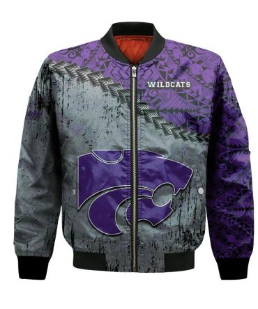 Kansas State Wildcats Bomber Jacket 3D Printed Grunge Polynesian Tattoo