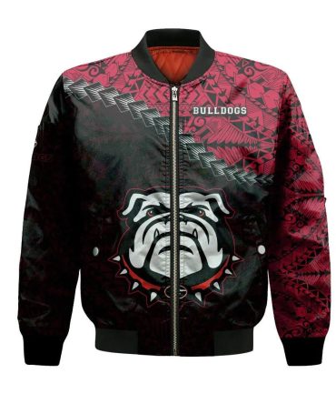Georgia Bulldogs Bomber Jacket 3D Printed Grunge Polynesian Tattoo