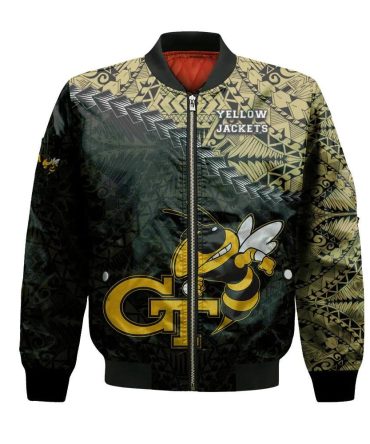 Georgia Tech Yellow Jackets Bomber Jacket 3D Printed Grunge Polynesian Tattoo