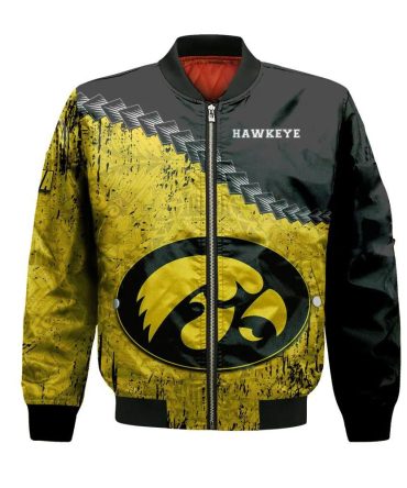 Iowa Hawkeyes Bomber Jacket 3D Printed Grunge Polynesian Tattoo