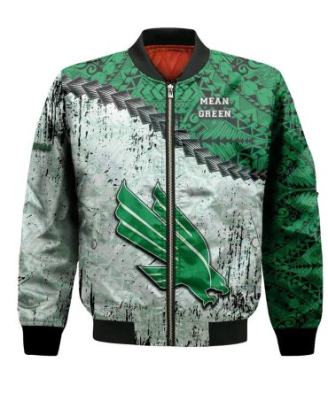 North Texas Mean Green Bomber Jacket 3D Printed Grunge Polynesian Tattoo