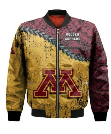 Minnesota Golden Gophers Bomber Jacket 3D Printed Grunge Polynesian Tattoo