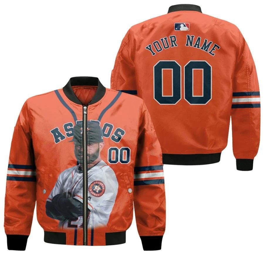 Houston Astros Jose Altuve Orange Custom Number Name For Astros Fans Bomber Jacket 3D Printed