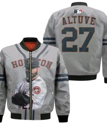 Houston Astros Jose Altuve 27 Gray For Astros Fans Bomber Jacket 3D Printed