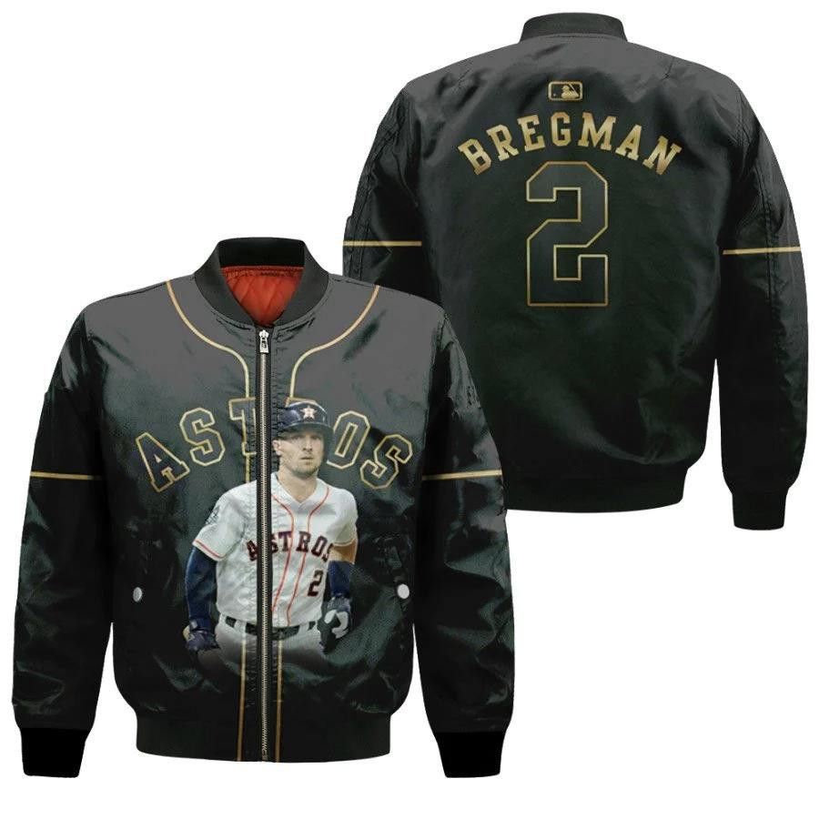 Houston Astros Alex Bregman 2 Black For Astros Fans Bomber Jacket 3D Printed