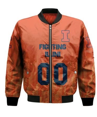 Illinois Fighting Illini Bomber Jacket 3D Printed Team Logo Custom Text And Number