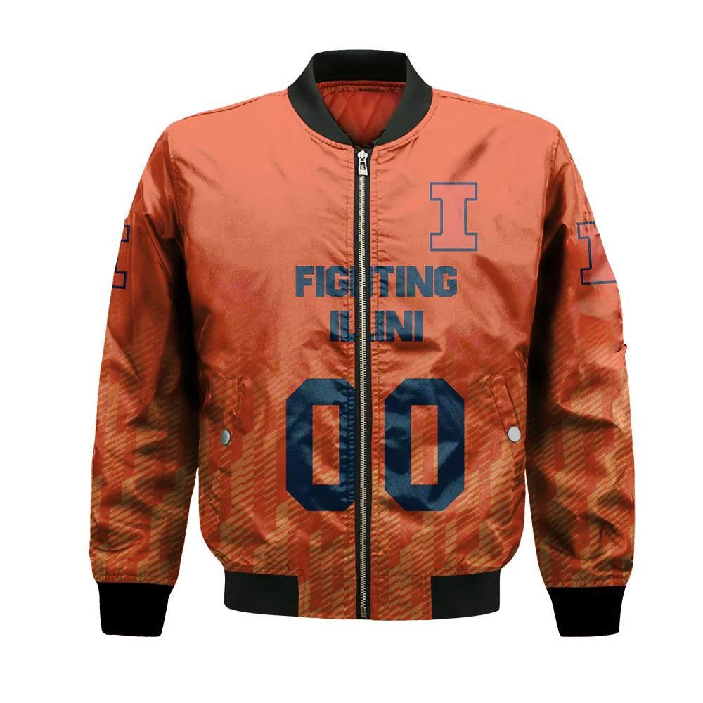 Illinois Fighting Illini Bomber Jacket 3D Printed Team Logo Custom Text And Number