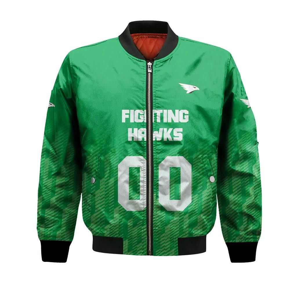 North Dakota Fighting Hawks Bomber Jacket 3D Printed Team Logo Custom Text And Number
