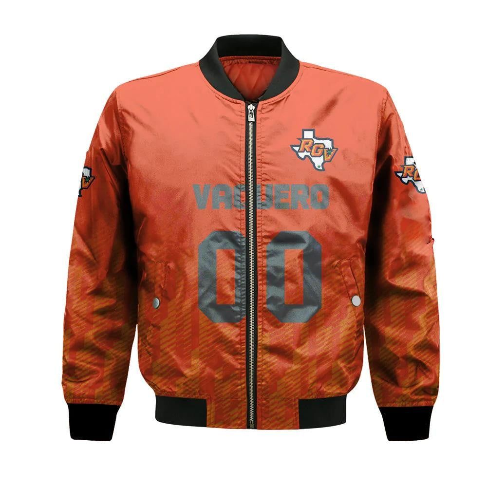 Texas-Rio Grande Valley Vaqueros Bomber Jacket 3D Printed Team Logo Custom Text And Number