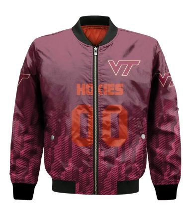 Virginia Tech Hokies Bomber Jacket 3D Printed Team Logo Custom Text And Number