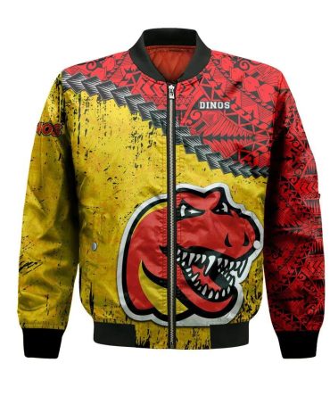 Calgary Dinos Bomber Jacket 3D Printed Grunge Polynesian Tattoo