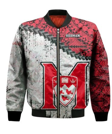 Mcgill Redmen Bomber Jacket 3D Printed Grunge Polynesian Tattoo