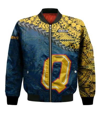 Queens Golden Gaels Bomber Jacket 3D Printed Grunge Polynesian Tattoo