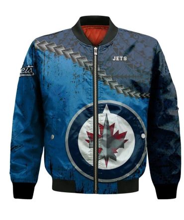 Winnipeg Jets Bomber Jacket 3D Printed Grunge Polynesian Tattoo