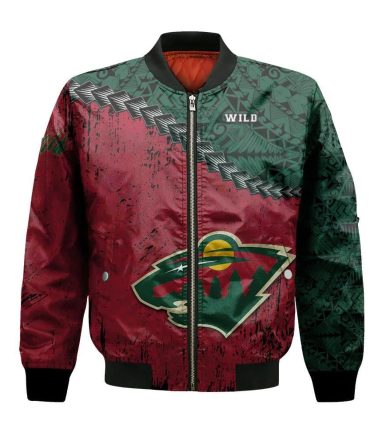 Minnesota Wild Bomber Jacket 3D Printed Grunge Polynesian Tattoo