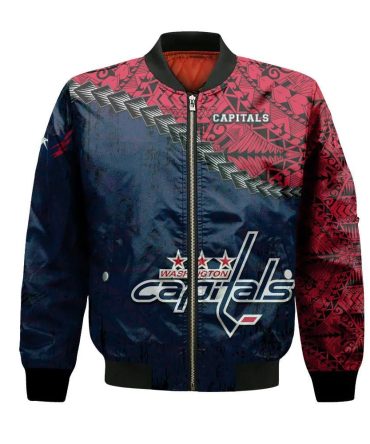 Washington Capitals Bomber Jacket 3D Printed Grunge Polynesian Tattoo
