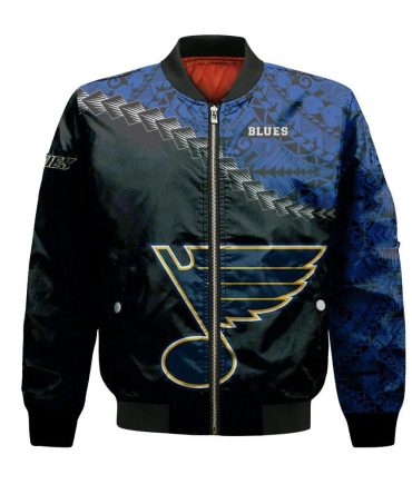 St. Louis Blues Bomber Jacket 3D Printed Grunge Polynesian Tattoo