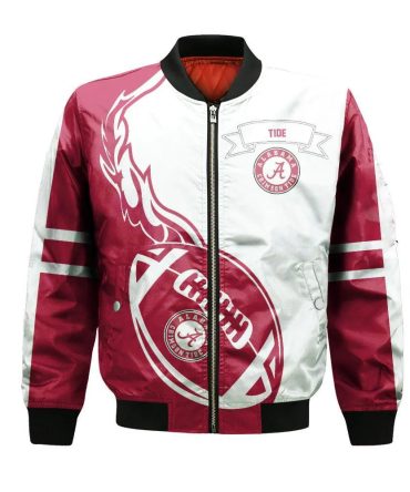 Alabama Crimson Tide Bomber Jacket 3D Printed Flame Ball Pattern