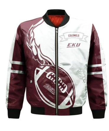 Eastern Kentucky Colonels Bomber Jacket 3D Printed Flame Ball Pattern