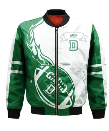 Dartmouth Big Green Bomber Jacket 3D Printed Flame Ball Pattern