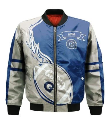 Georgetown Hoyas Bomber Jacket 3D Printed Flame Ball Pattern