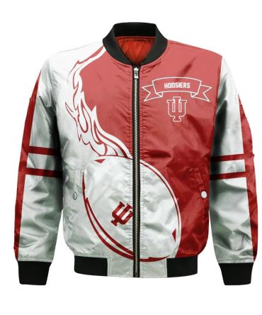Indiana Hoosiers Bomber Jacket 3D Printed Flame Ball Pattern