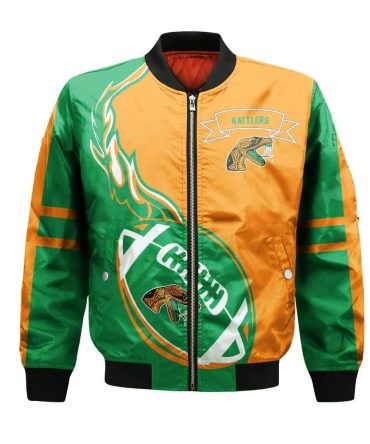 Florida A_M Rattlers Bomber Jacket 3D Printed Flame Ball Pattern