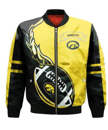 Iowa Hawkeyes Bomber Jacket 3D Printed Flame Ball Pattern