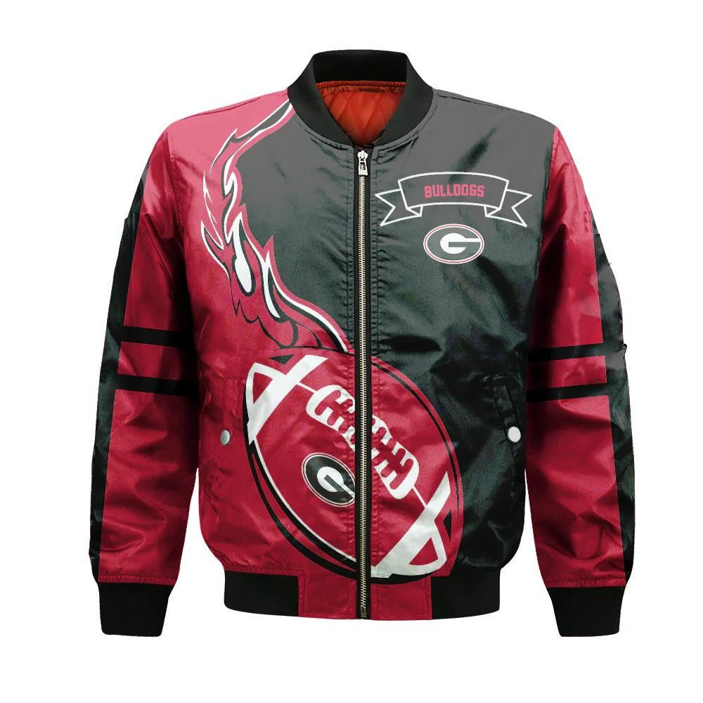 Georgia Bulldogs Bomber Jacket 3D Printed Flame Ball Pattern
