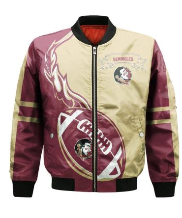 Florida State Seminoles Bomber Jacket 3D Printed Flame Ball Pattern