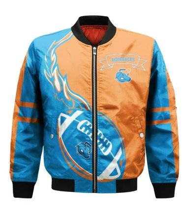 Ontario Tech Ridgebacks Bomber Jacket 3D Printed Flame Ball Pattern