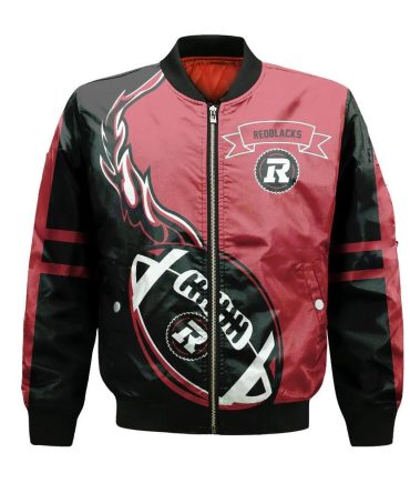 Ottawa Redblacks Bomber Jacket 3D Printed Flame Ball Pattern