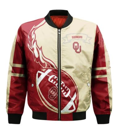 Oklahoma Sooners Bomber Jacket 3D Printed Flame Ball Pattern