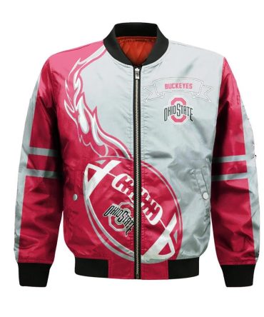 Ohio State Buckeyes Bomber Jacket 3D Printed Flame Ball Pattern