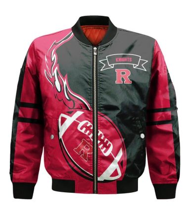 Rutgers Scarlet Knights Bomber Jacket 3D Printed Flame Ball Pattern