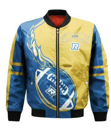 Ryerson Rams Bomber Jacket 3D Printed Flame Ball Pattern