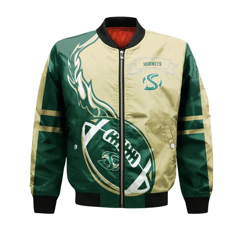 Sacramento State Hornets Bomber Jacket 3D Printed Flame Ball Pattern