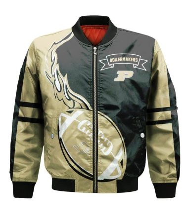 Purdue Boilermakers Bomber Jacket 3D Printed Flame Ball Pattern