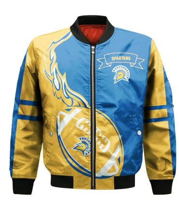 San Jose State Spartans Bomber Jacket 3D Printed Flame Ball Pattern