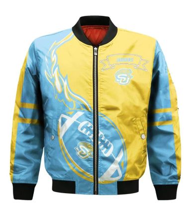 Southern Jaguars Bomber Jacket 3D Printed Flame Ball Pattern