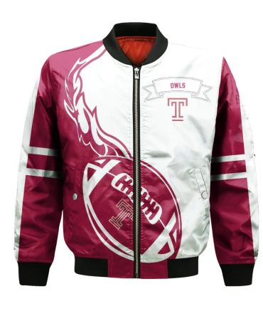 Temple Owls Bomber Jacket 3D Printed Flame Ball Pattern