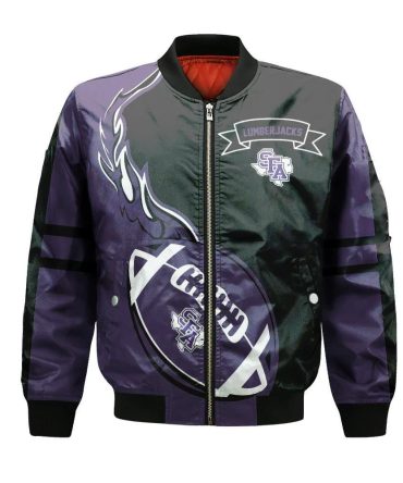 Stephen F. Austin Lumberjacks Bomber Jacket 3D Printed Flame Ball Pattern